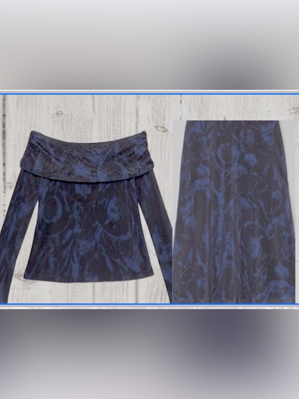 Skirt Set-Banana Republic Navy Blue & Black Off-Shoulder Mesh Top: Size Large